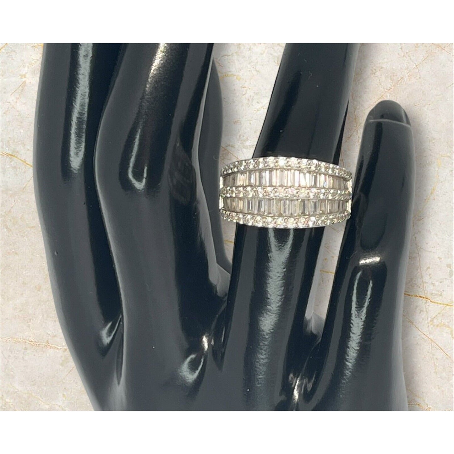 Sterling Silver Baguette CZ Ring (Sz 6) Stunning Trendy Fashion Elegant Chic