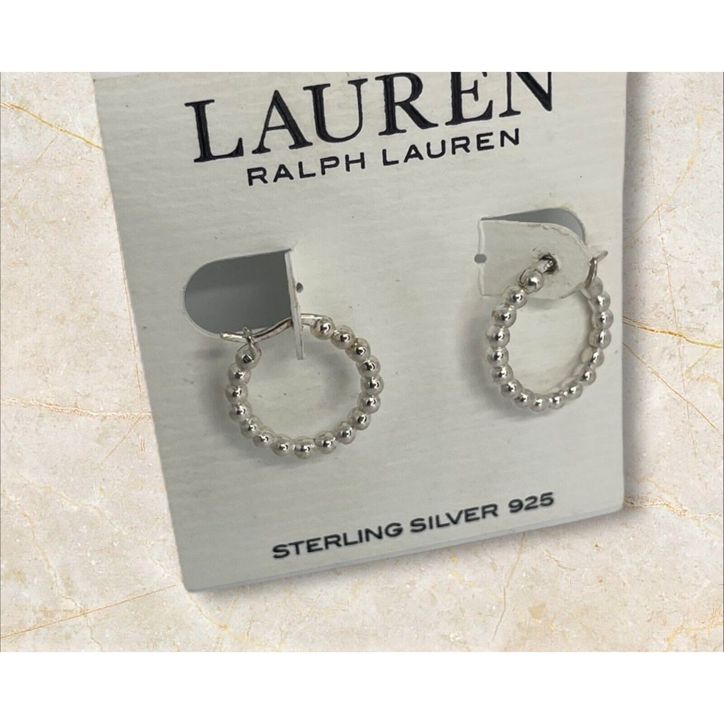 Ralph Lauren Sterling Silver Beaded Hoop Earrings Trendy Elegant Stunning Luxury