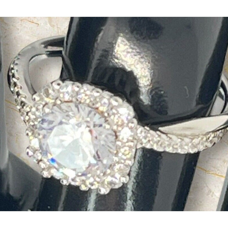 Sterling Silver Princess Halo CZ Ring (Sz 7) Promise Stunning Elegant Shiny NWT