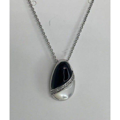 Onyx (2 cts.) Diamond Accent Sterling Silver Necklace Mother Of Pearl Luxury NWT