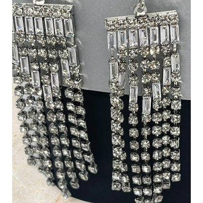 Silver Tone Crystal Chandelier Earrings Waterfall Elegant Style Fashion Trendy