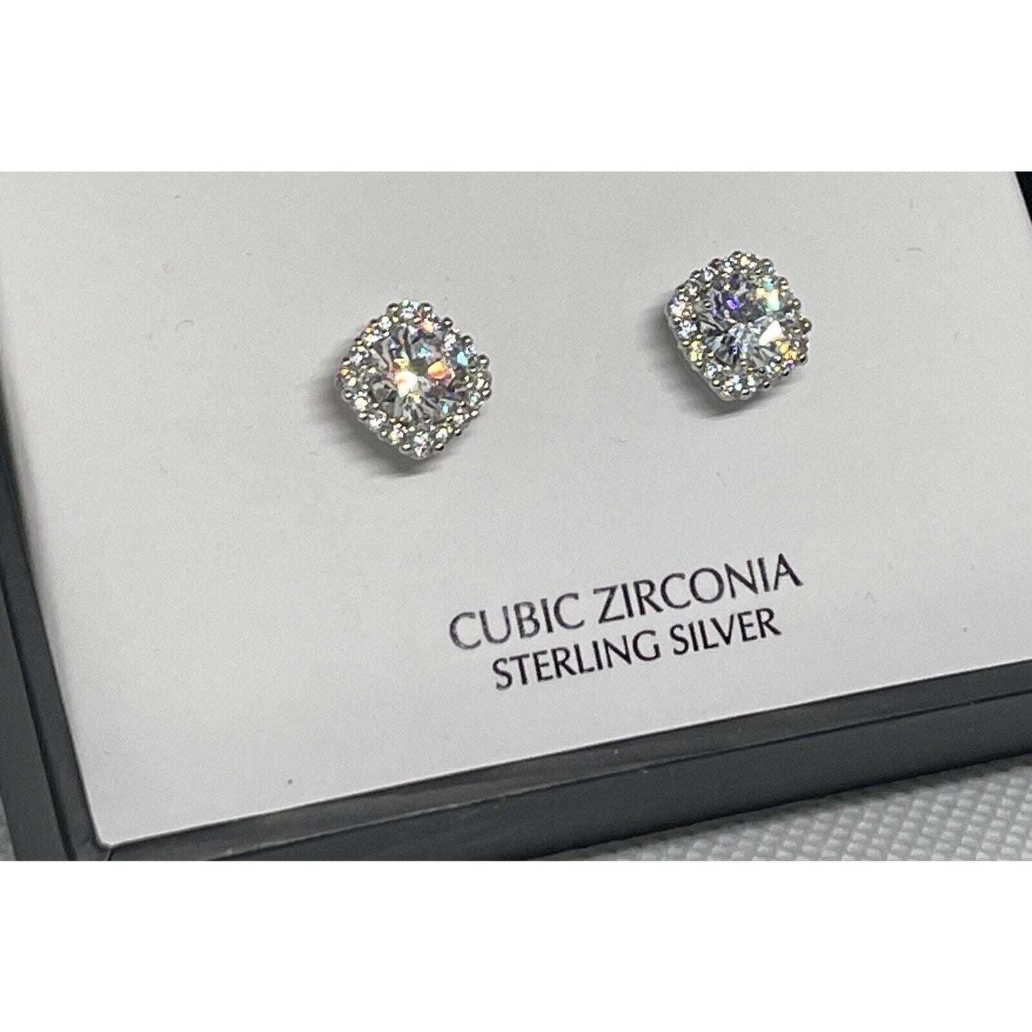 Sterling Silver Halo CZ Stud Earrings Glitz Fashion Chic Style Trendy Shiny NWT