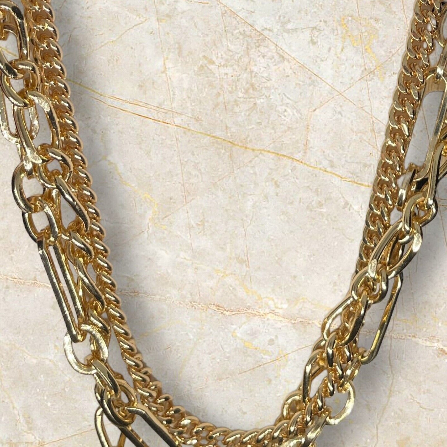 Gold Tone Layered Chain Drop Necklace Stylish Fashion Cocktail Party Chic New