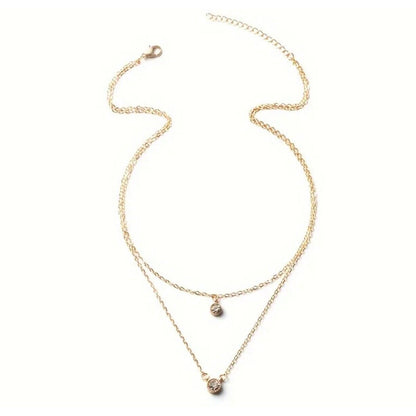 18K Gold Plate Solitaire Crystal Necklace Layered Chic Stunning Trendy Fashion