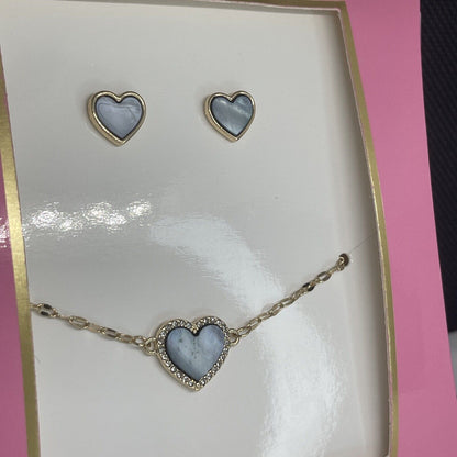 Guess Gold Tone Crystal Halo Heart Bracelet Earrings (2pc Set) Chic Trendy Vday