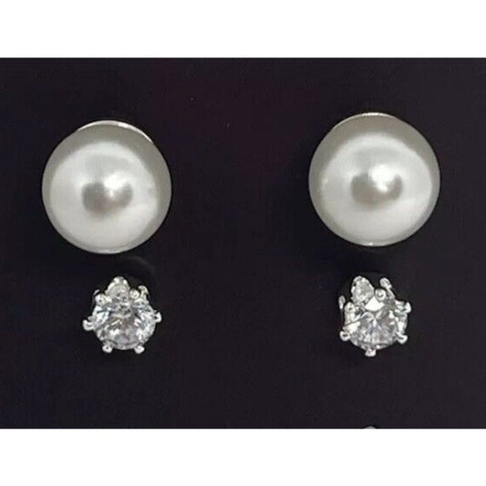 Anne Klein Silver Tone Faux Pearl CZ Earrings (2pc Set) Elegant Chic Trendy NWT