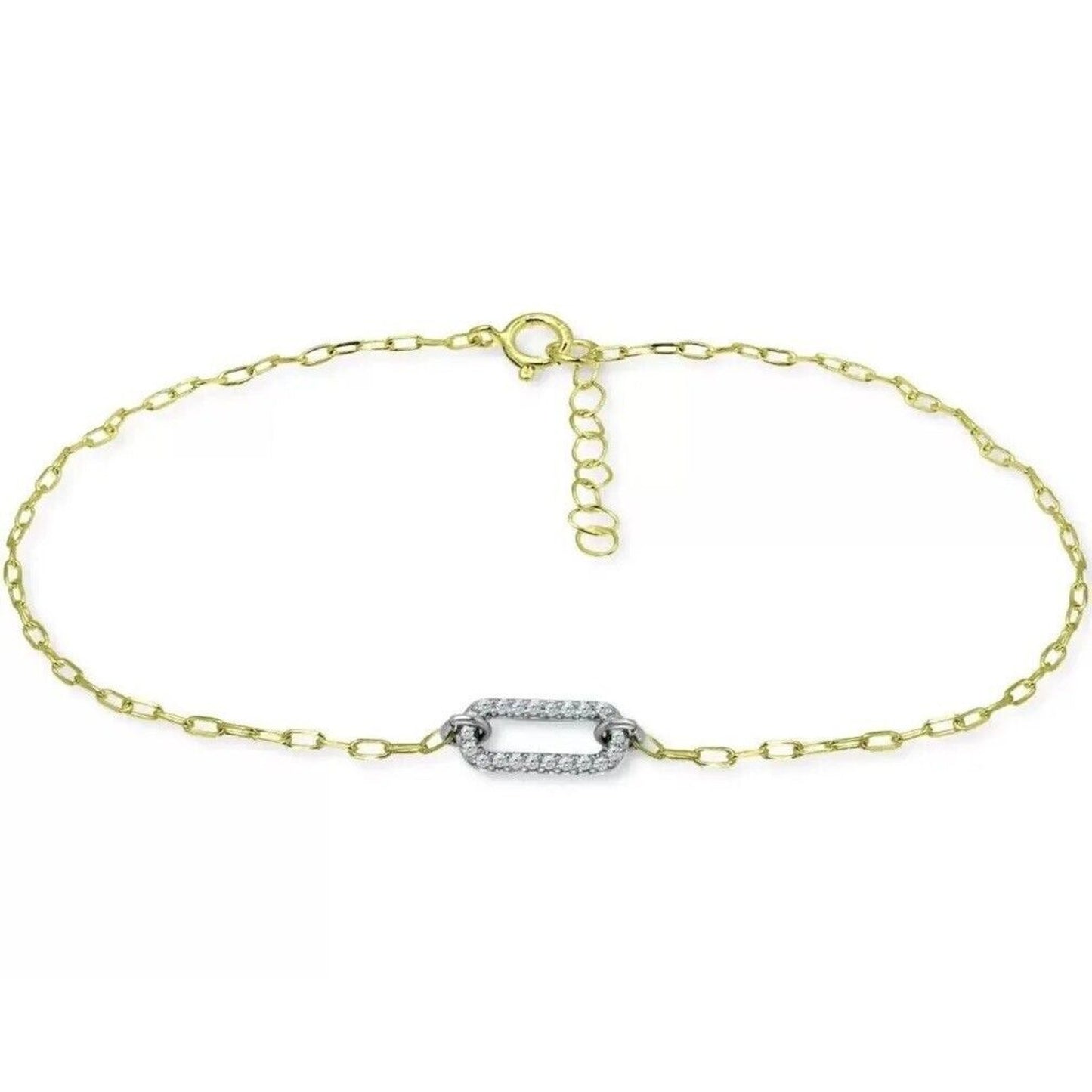 18k Gold Vermeil CZ Oval Charm Anklet Elegant Chic Elegant Chain Stylish Fashion