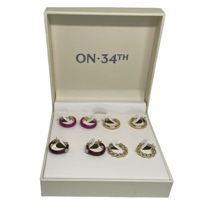 Gold Tone Hoop Earrings (4pc Set) Chic Shiny Stylish Fashion Minimal Trendy NWT