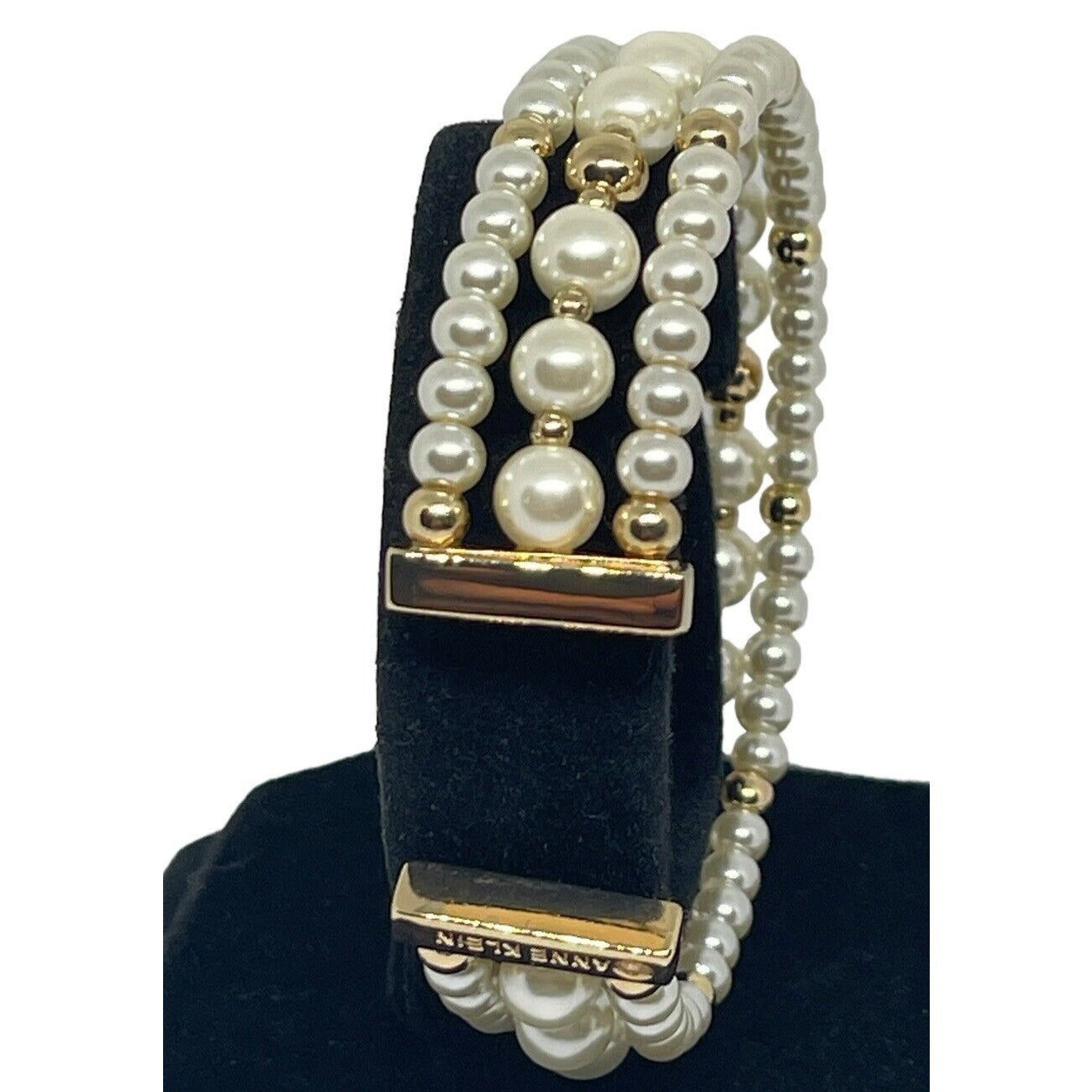 Anne Klein Gold Tone Faux Pearl Cuff Bracelet Chic Statement Trendy Fashion NWT