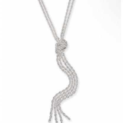 Silver Tone Knot Lariat Rope Chain Necklace Fashion Style Elegant Stunning Chic