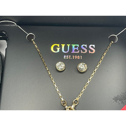 Guess Gold Tone Heart Charm Necklace Earrings 3pc Set Travel Case Trendy Vday