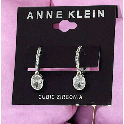 Anne Klein Silver Tone CZ Drop Earrings Fashion Stylish Shiny Stunning Elegant