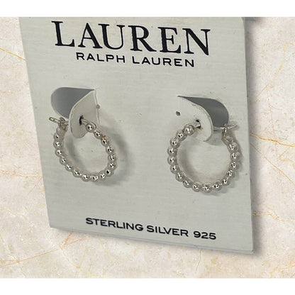 Ralph Lauren Sterling Silver Beaded Hoop Earrings Trendy Elegant Stunning Luxury