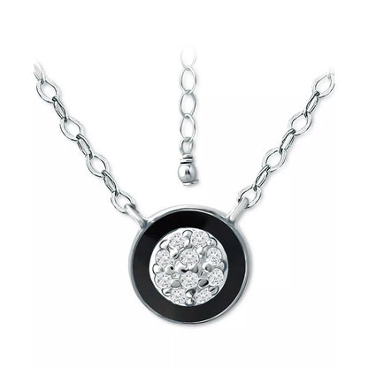 Sterling Silver CZ Disc Pendant Necklace Chic Dainty Fashion Stylish Trendy NWT