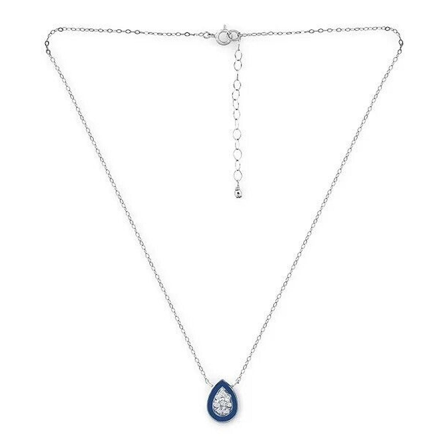 Sterling Silver CZ Teardrop Pendant Necklace Fashion Stylish Trendy Chic Dainty