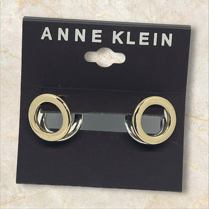 Anne Klein Two Tone Huggie O Hoop Earrings Shiny Trendy Stylish Fashion Chic NWT