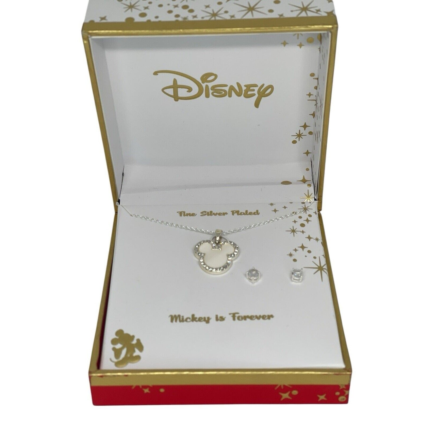 Disney Silver Plated Faux Pearl Necklace Earrings (2pc Set) Mickey Ears NWT Vday