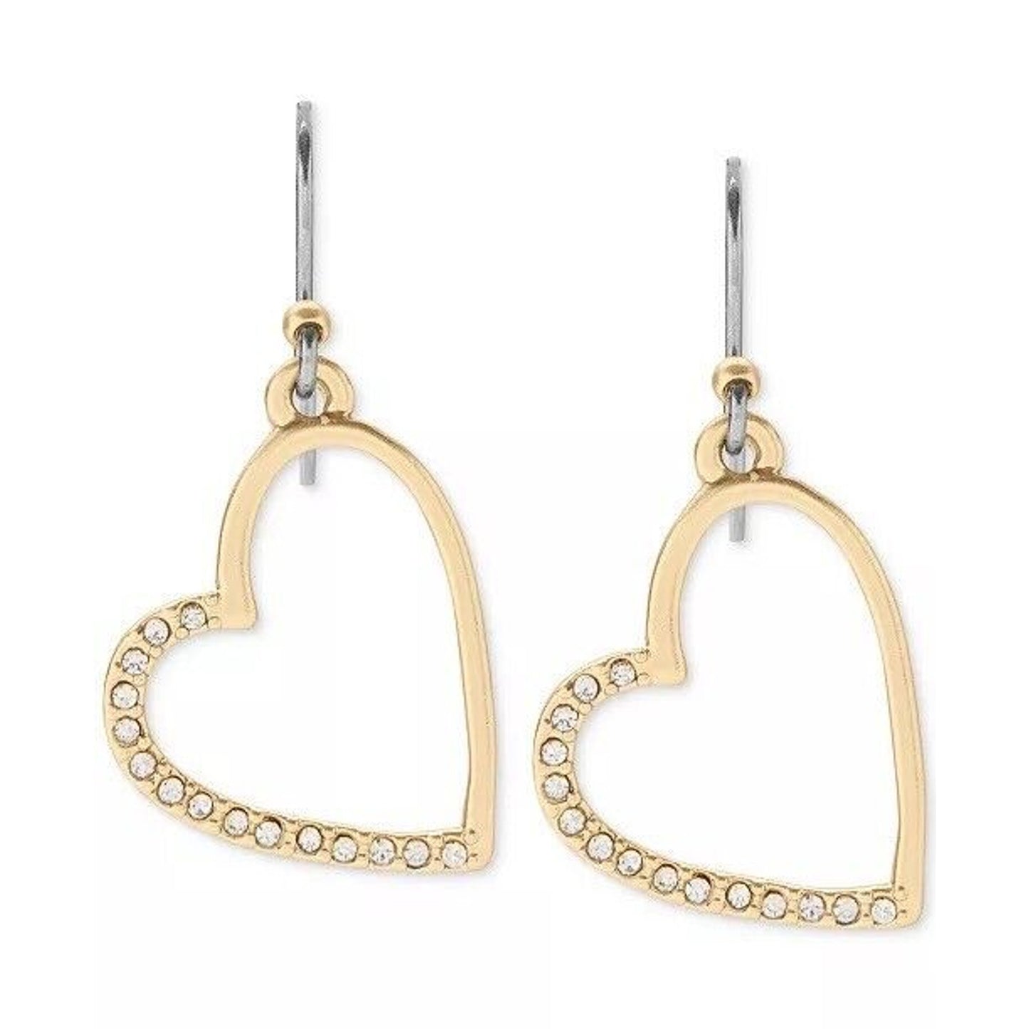 Lucky Brand Gold Tone Pave CZ Heart Earrings Style Chic Fashion Trendy NWT Vday