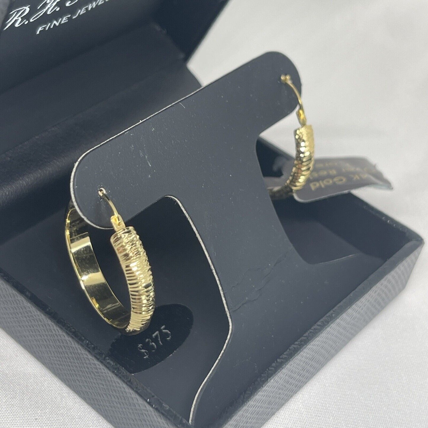 14K Gold Over Resin Core Hoop Earrings Textured Trendy Stylish Fahsion Chic NWT