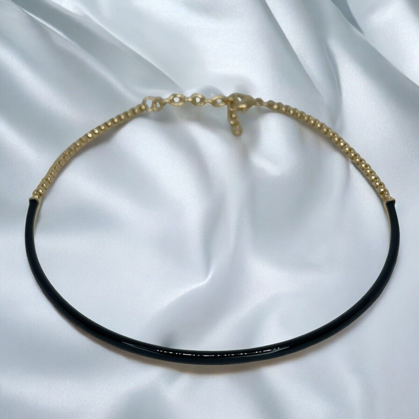 Gold Tone Enamel Chain Collar Necklace Choker Stylish Stunning Shiny Elegant NWT