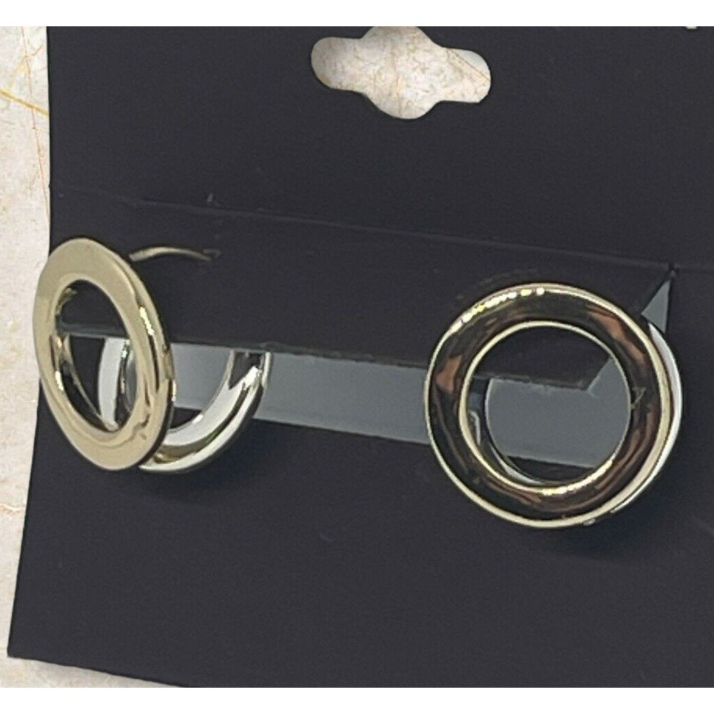 Anne Klein Two Tone Huggie O Hoop Earrings Shiny Trendy Stylish Fashion Chic NWT