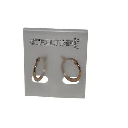 Gold Tone Stainless Steel Hoop Earrings 1" Fashion Everyday Wear Elegant Minimal