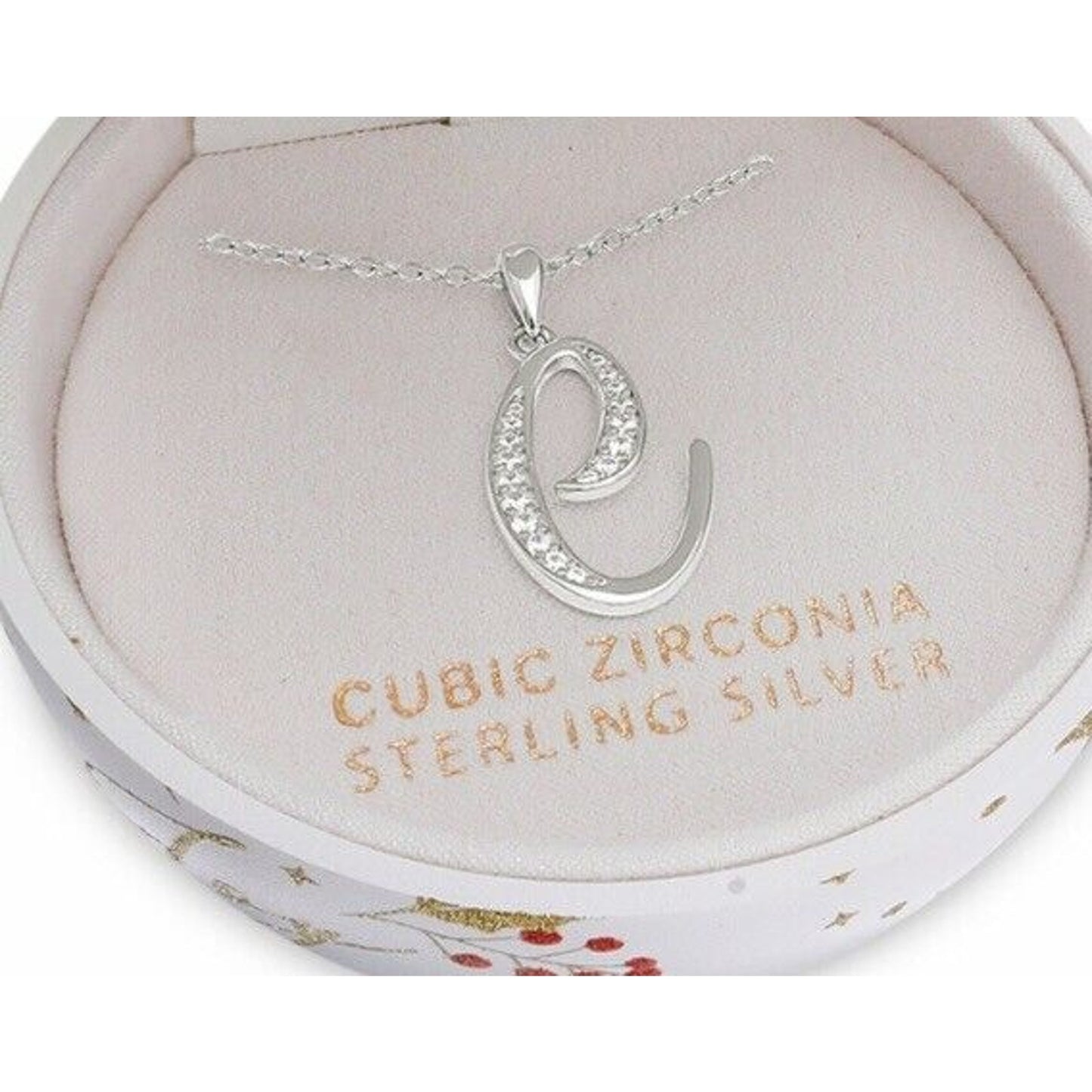 Sterling Silver 'C' Initial Charm Necklace CZ Holiday Xmas Ornament Elegant NWT