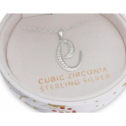 Sterling Silver 'C' Initial Charm Necklace CZ Holiday Xmas Ornament Elegant NWT