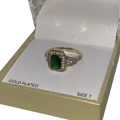 Gold Plated CZ Halo Ring (Sz 7) Elegant Fashion Chic Stylish Trendy Cocktail NWT