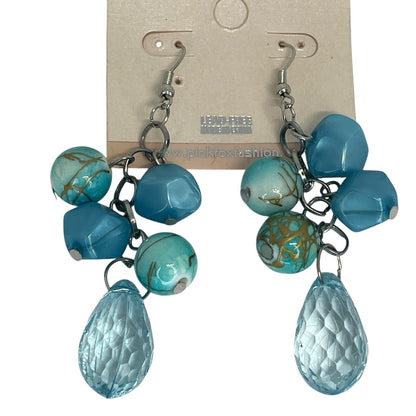 Silver Tone Faux Turquoise Beads Drop Earrings Stylish Fashion Trendy Stunning