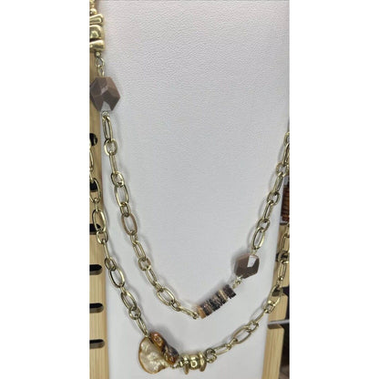 Gold Tone Crystal Boho Necklace 40" Stone Statement Style Fashion Intricate NWT