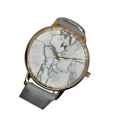 MVMT Gold Tone Stainless Steel Marble Watch Gray Leather Strap 38mm Chic Elegant