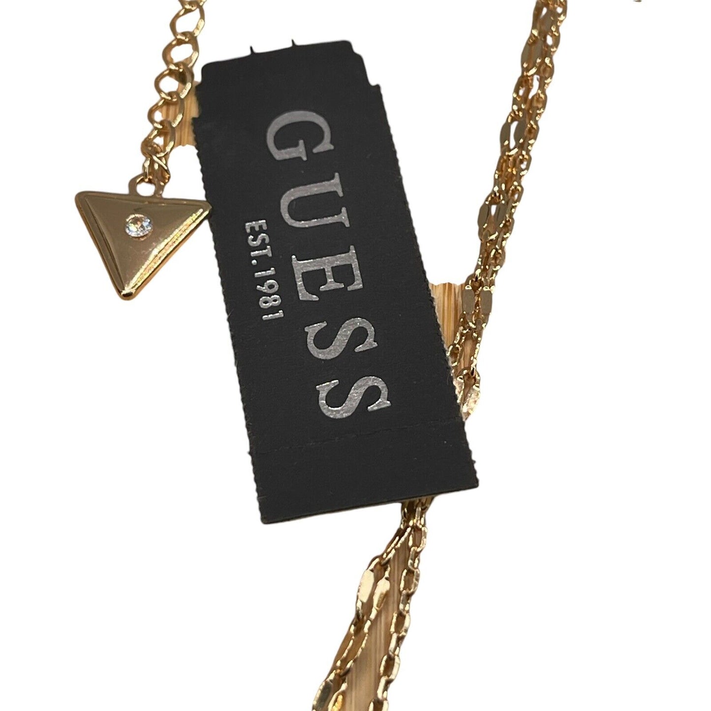 Guess Gold Tone Crystal Pendant Layered Necklace Fashion Style Trendy Stunning