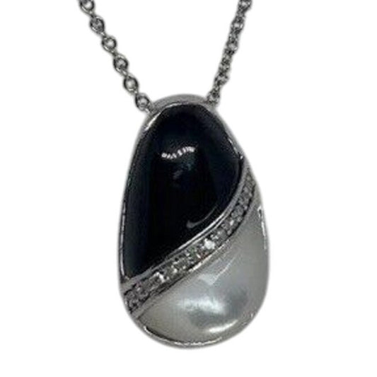 Onyx (2 cts.) Diamond Accent Sterling Silver Necklace Mother Of Pearl Luxury NWT