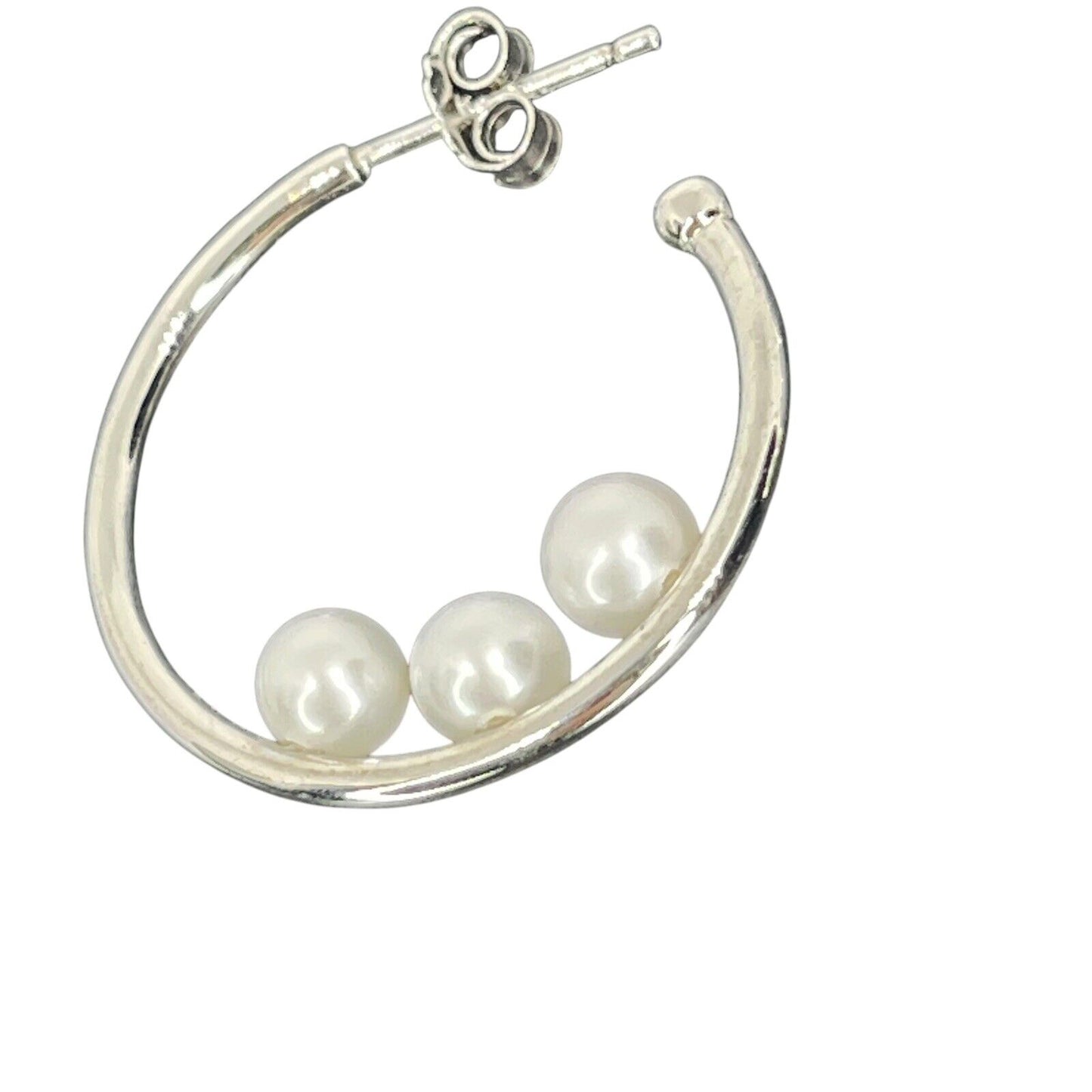 Pearl (4mm) Sterling Silver Hoop Earrings Stunning Stylish Luxury Trendy Fashion