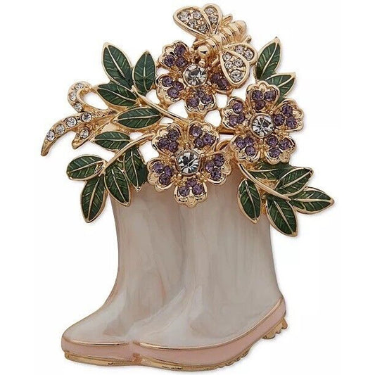 Anne Klein Gold Tone Crystal Brooch Pin Boots Floral Bee Stunning Elegant Chic