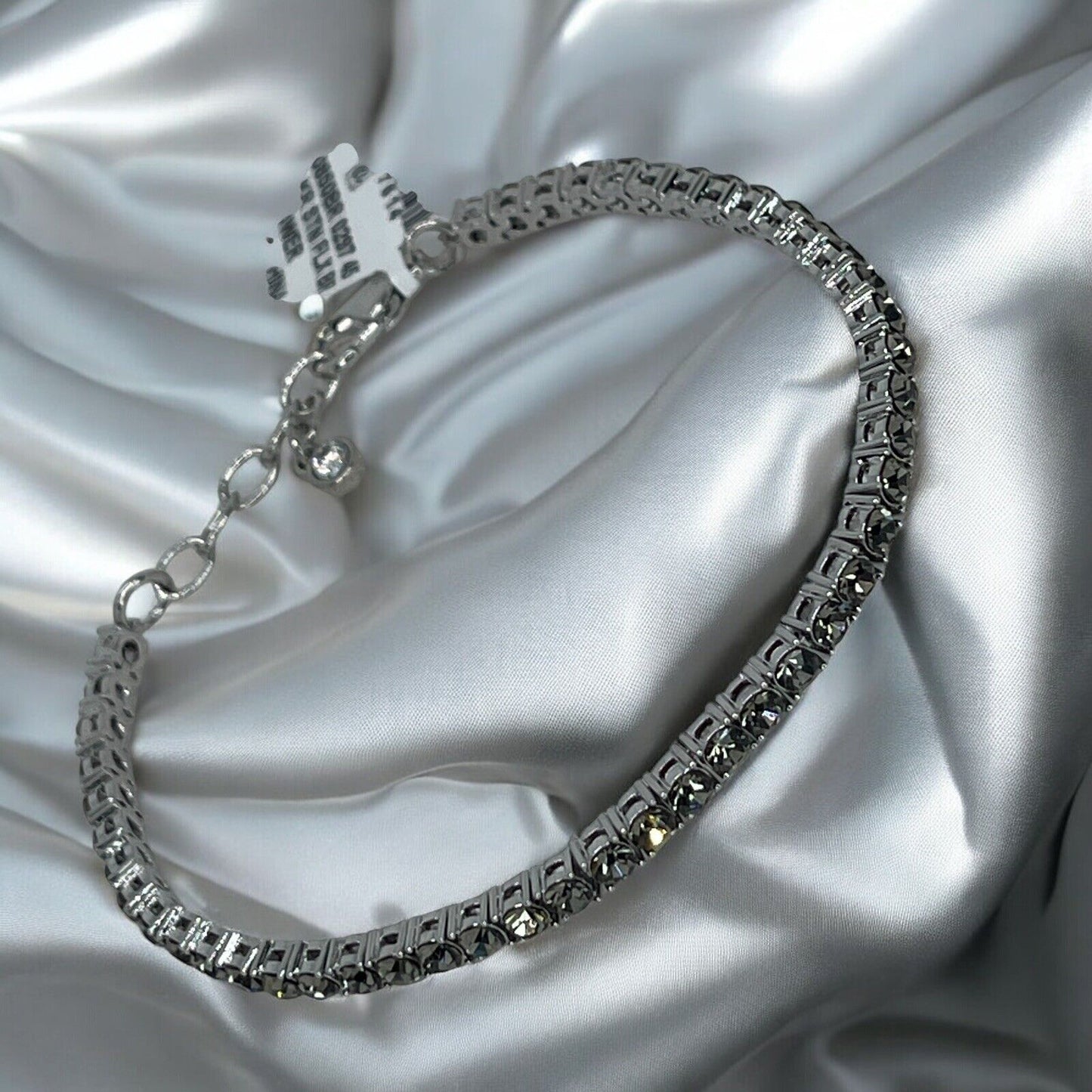 Silver Tone Crystal Flex Tennis Bracelet Fashion Stylish Trendy Shiny Chic NWT