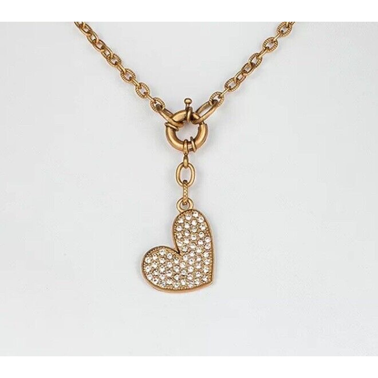 Patricia Nash Gold Tone Crystal Heart Pendant Necklace Stylish Fashion Chic Vday