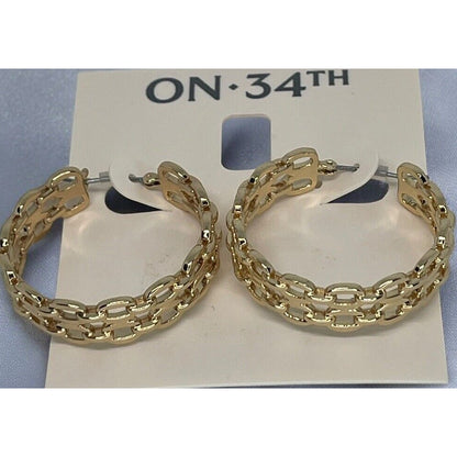 Gold Tone Chain Hoop Earrings Elegant Chic Style Fashion Trendy Ladies Jewelry