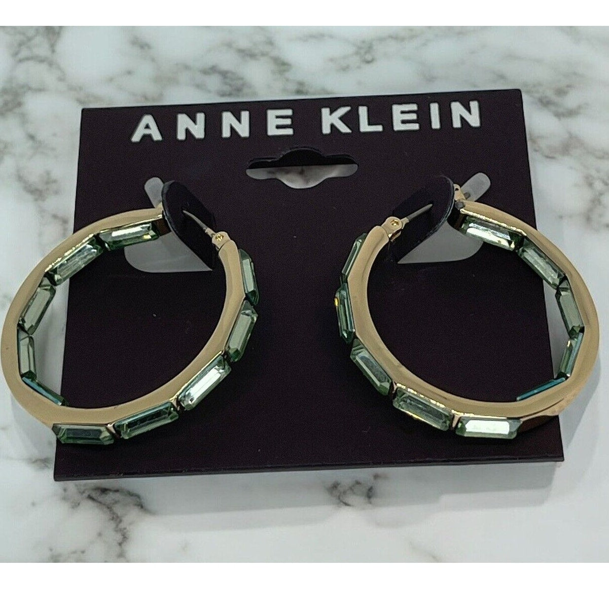 Anne Klein Gold Tone Crystal Hoop Earrings Elegant Fashion Style Chic Stunning