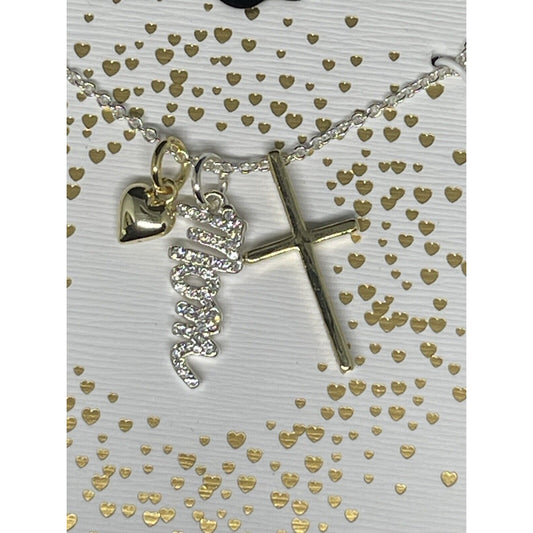 Unwritten 14K Gold Plate Mom Pendant Necklace Heart Cross Charm Chic Stylish NWT