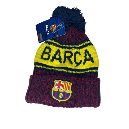 Barca FC Barcelona Beanie Hat Embroidered Badge Knit Yellow Futbol Soccer NWT