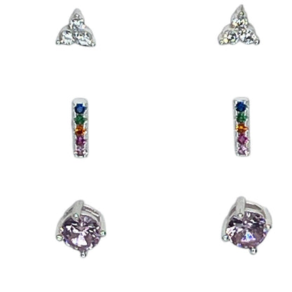 Silver Plated CZ Earrings 4pc Set Elegant Xmas Ornament Gift Box Trendy Chic NWT