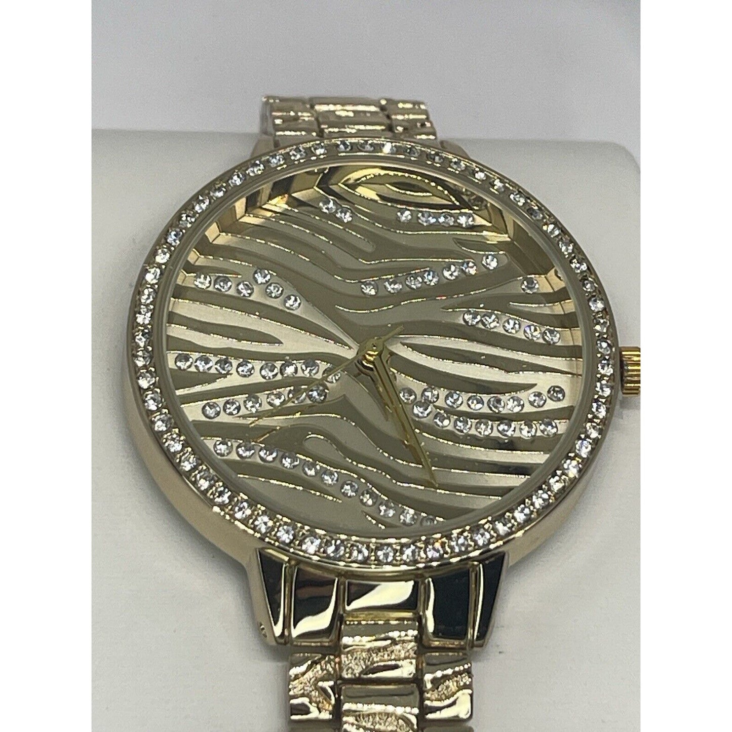 Gold Tone Crystal Bracelet Watch Women's Trendy Fashion Textured Style Chic Vday