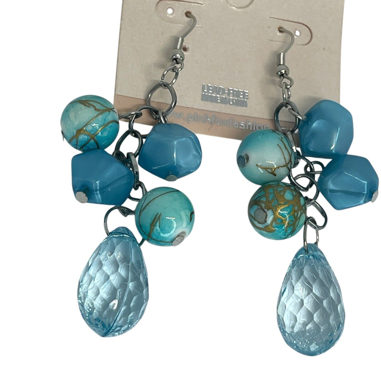 Silver Tone Faux Turquoise Beads Drop Earrings Stylish Fashion Trendy Stunning