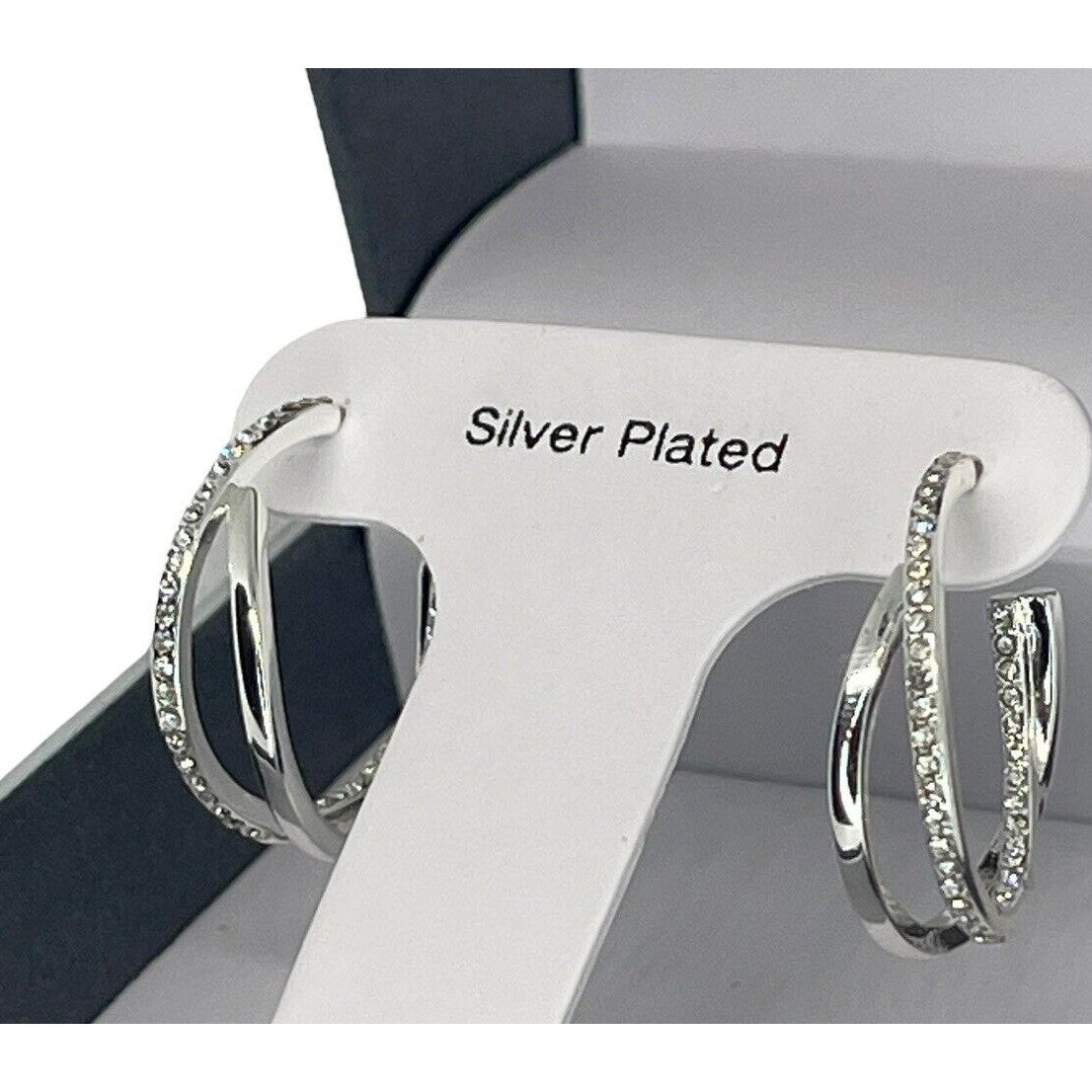 Silver Plated Crystal C Hoop Twist Earrings Chic Fashion Trendy Shiny Stunning