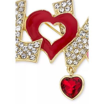 Gold Tone Crystal 'Love' Heart Brooch Pin Fashion Stylish Chic Trendy Shiny Vday