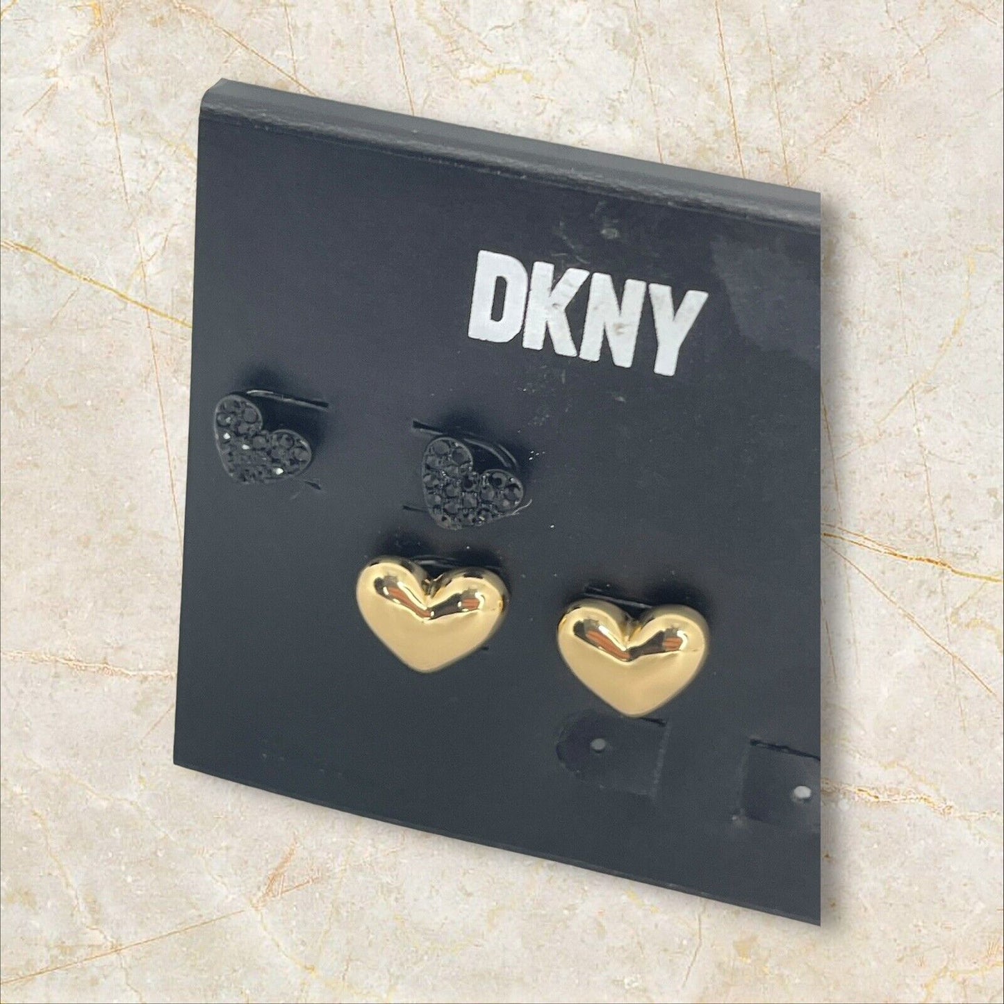 DKNY Gold Tone Heart Earrings (2pc Set) Chic Fashion Trendy Stylish Elegant Vday