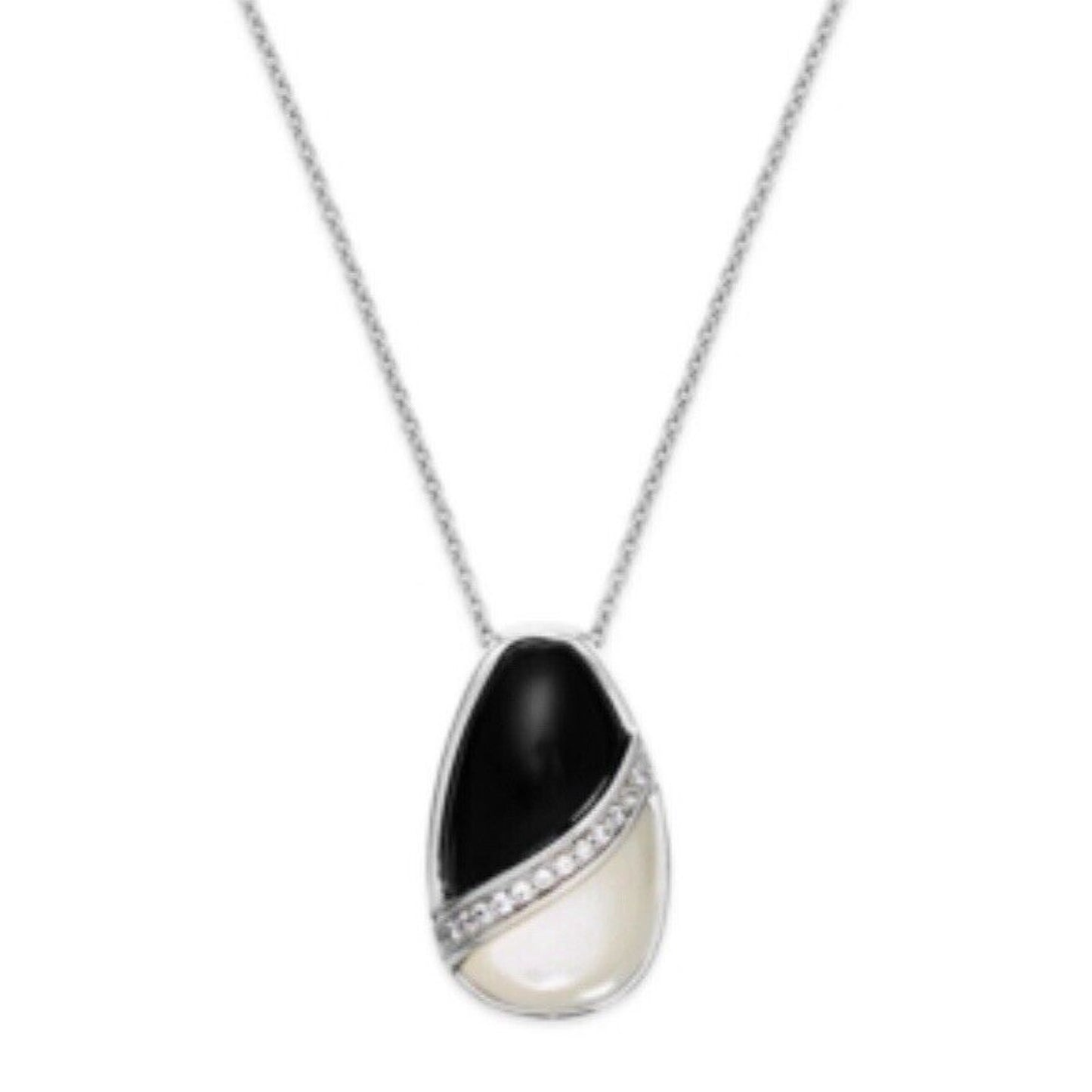 Onyx (2 cts.) Diamond Accent Sterling Silver Necklace Mother Of Pearl Luxury NWT