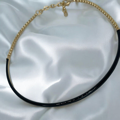 Gold Tone Enamel Chain Collar Necklace Choker Stylish Stunning Shiny Elegant NWT